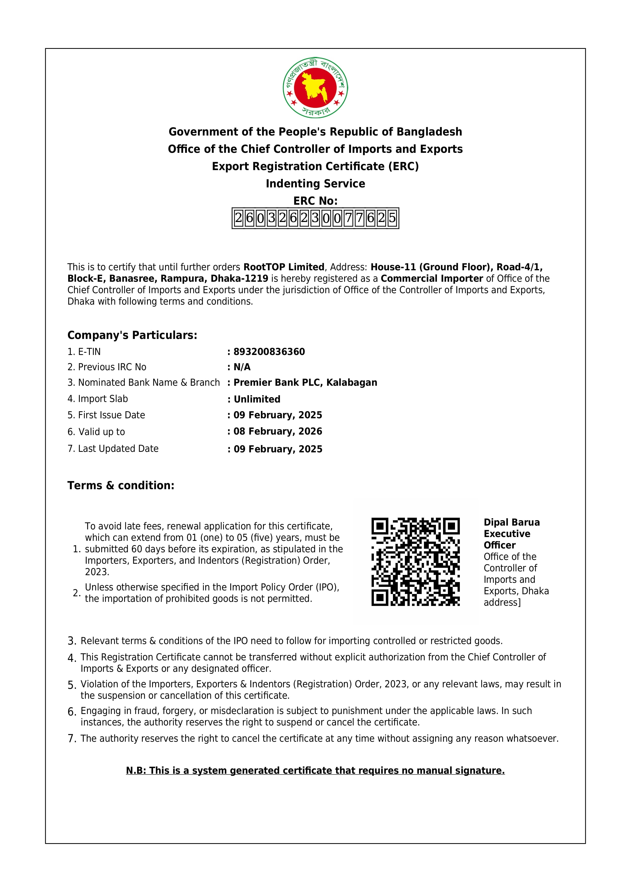 Export Registration Certificate (ERC)