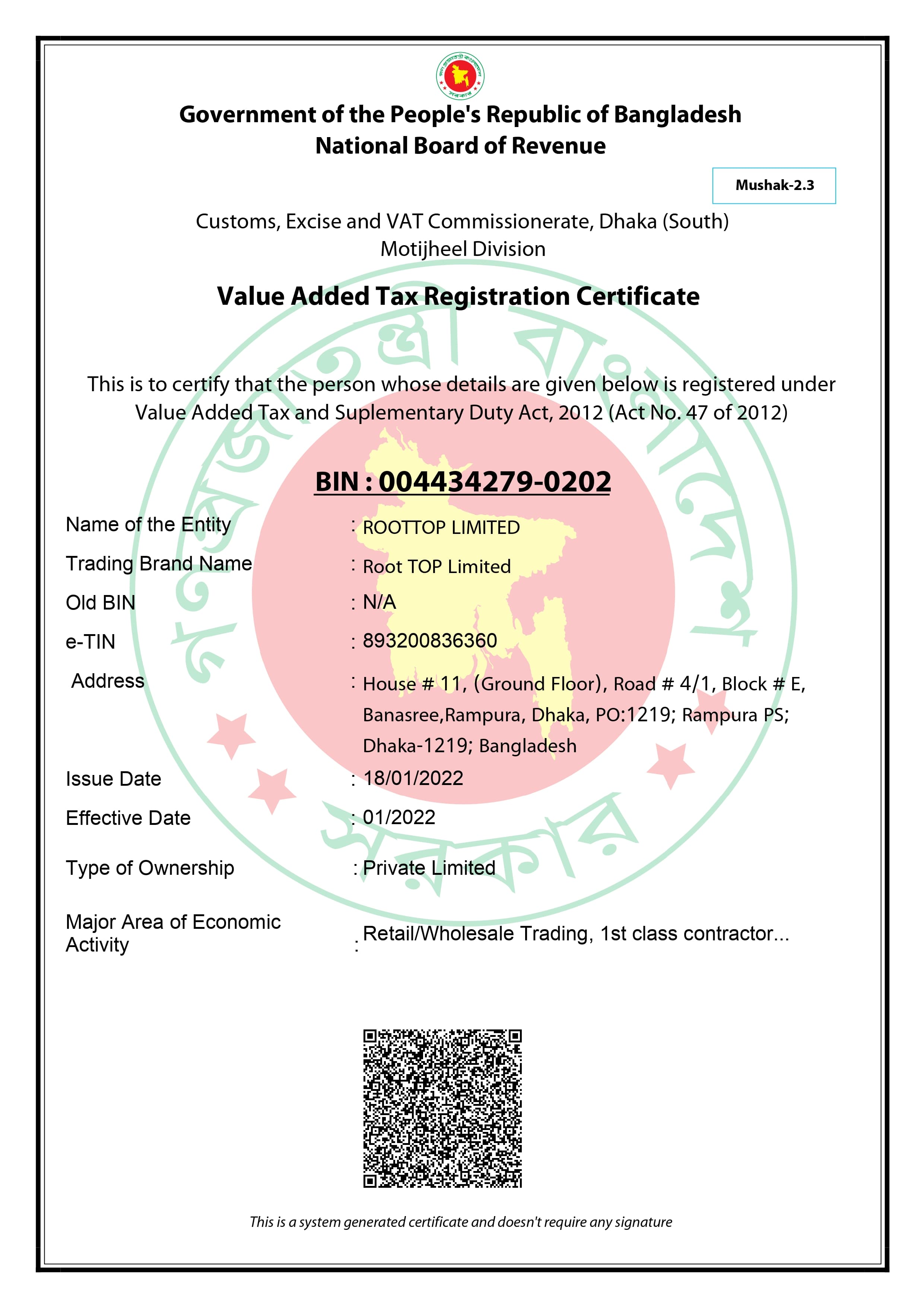 Tax Registration Certificate